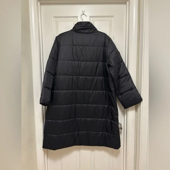 NWT EILEEN FISHER Eggshell Recycled Nylon Stand Collar Coat - Picture 9 of 11